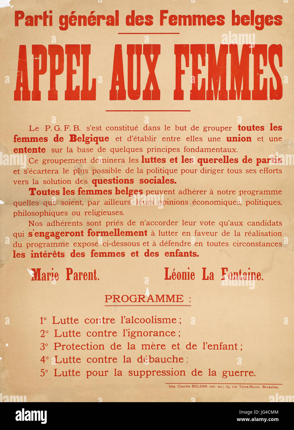 Parti général des femmes belges Appel aux femmes Stock Photo Alamy