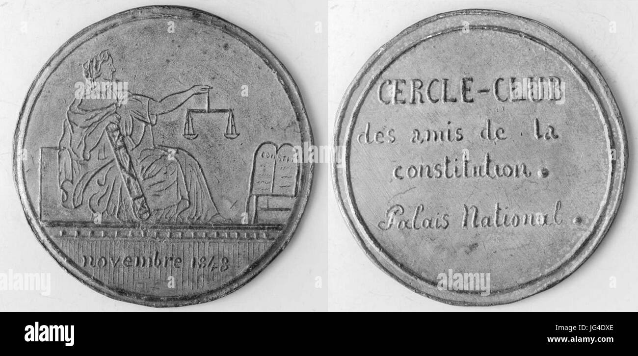 Médaille du cercle-club des amis de la constitution (novembre 1848) Stock Photo
