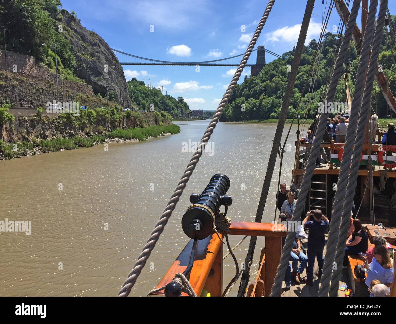 BRISTOL SUSPENSION BRIDGE from the deck of The Matthew. Photo: Tony Gale Stock Photo