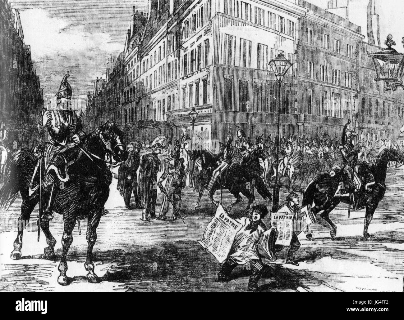 NAPOLEON III 1851 coup d'etat. Cavalry under Armand d'Allonvile patroling the streets of Paris Stock Photo