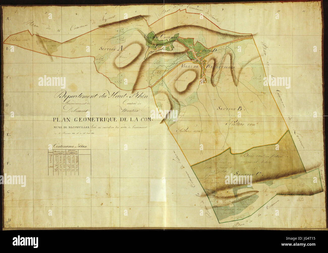 Plan géométrique de Reconvilier 1800-1815 Stock Photo