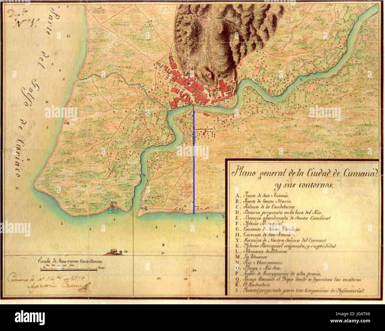 Plano completo de Cumaná Agustín Crame c.1777 Stock Photo