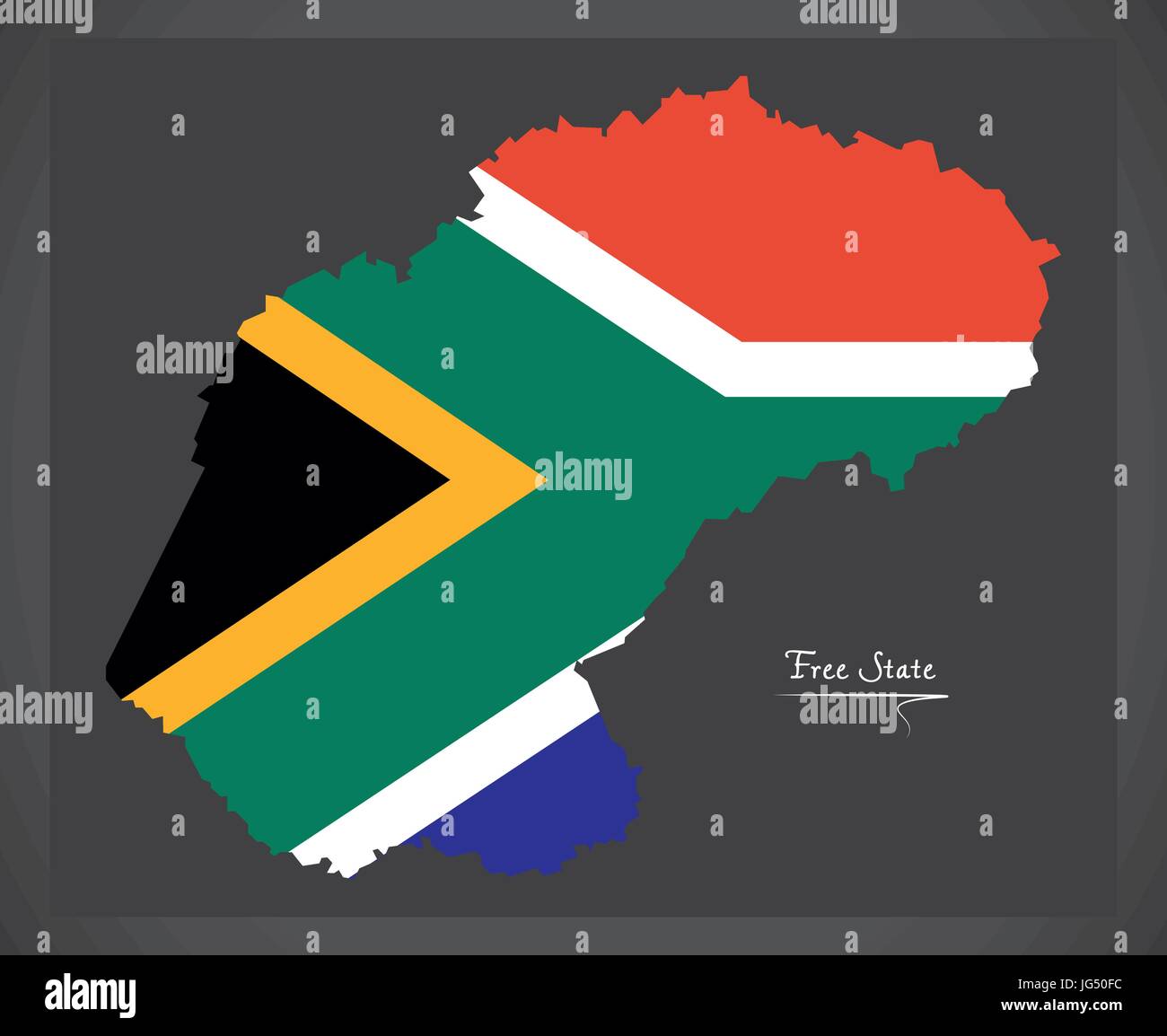 Free State South Africa map with national flag illustration Stock Vector
