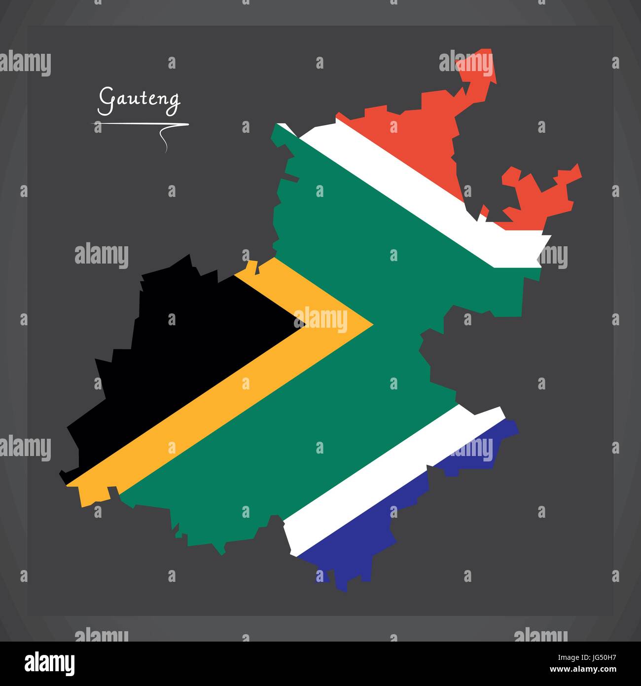Gauteng South Africa map with national flag illustration Stock Vector