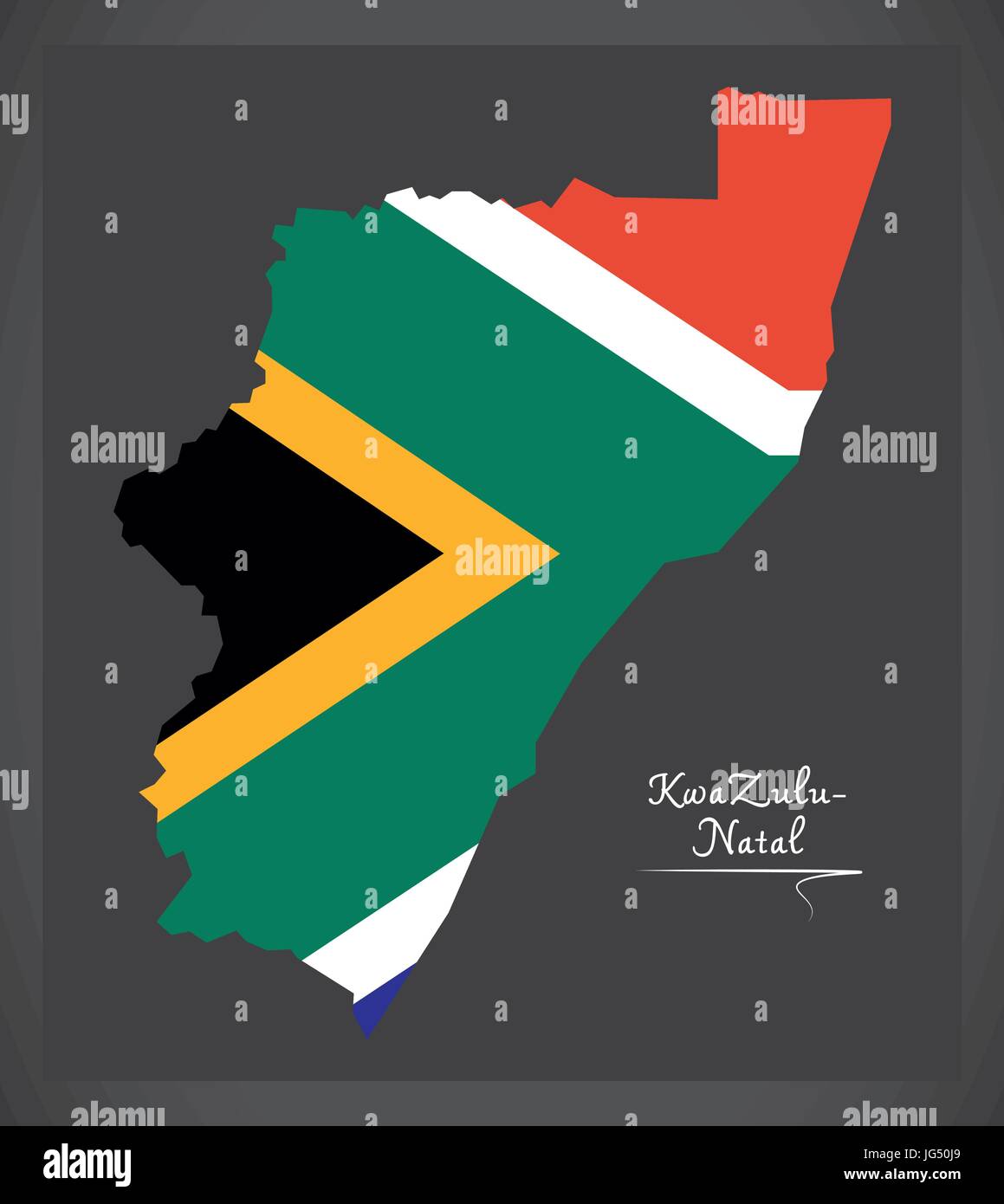 KwaZulu - Natal South Africa map with national flag illustration Stock Vector