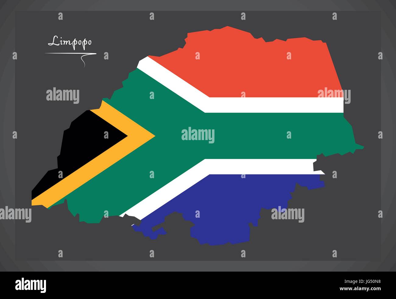 Limpopo South Africa map with national flag illustration Stock Vector