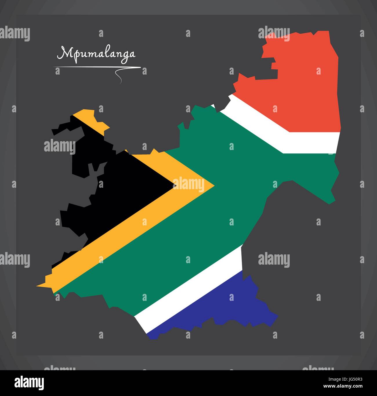 Mpumalanga South Africa map with national flag illustration Stock Vector