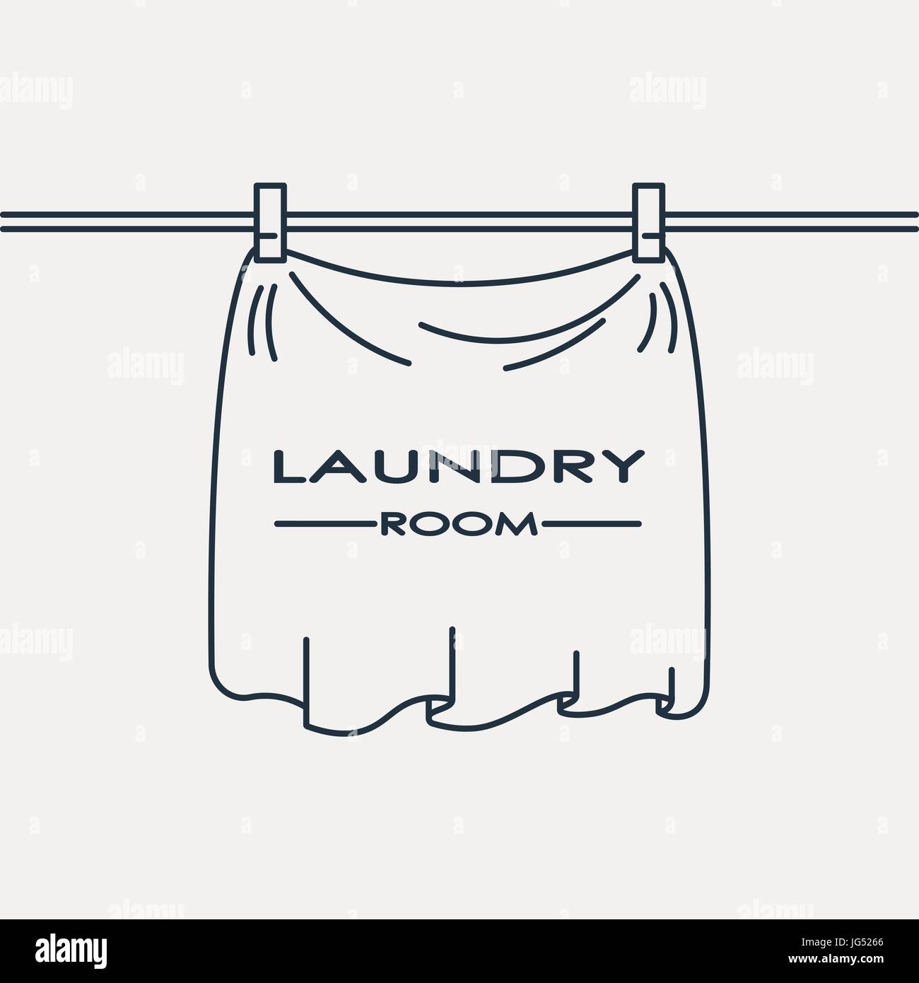 Laundry service logo. Cloth drying on clothesline Stock Vector Image