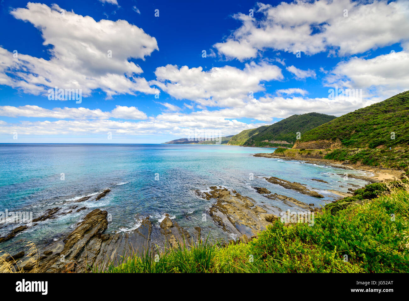 Scenic coastal landscape along the Great Ocean road in Lorne, Victoria, Australia Stock Photo