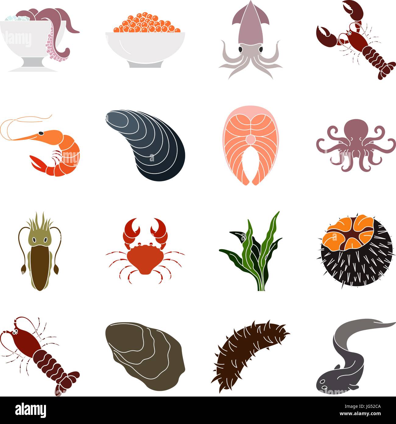 Collection of colorful seafood icons Stock Vector Image & Art - Alamy