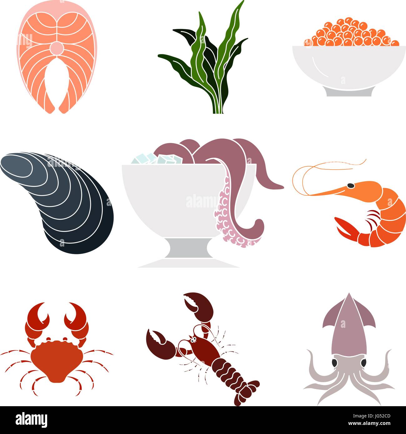 Collection of colorful seafood icons Stock Vector Image & Art - Alamy
