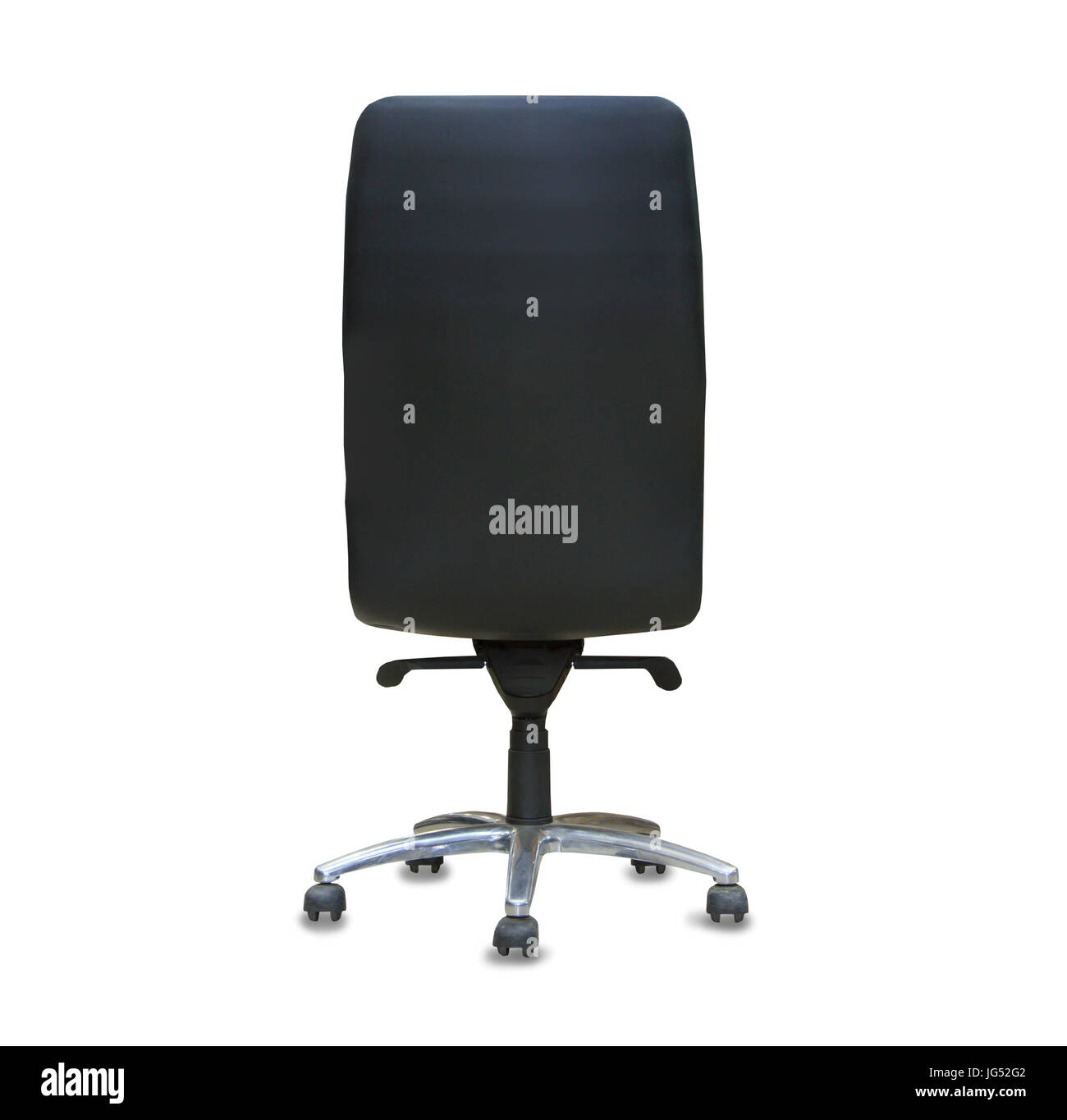back view of modern office chair from black leather. Isolated Stock