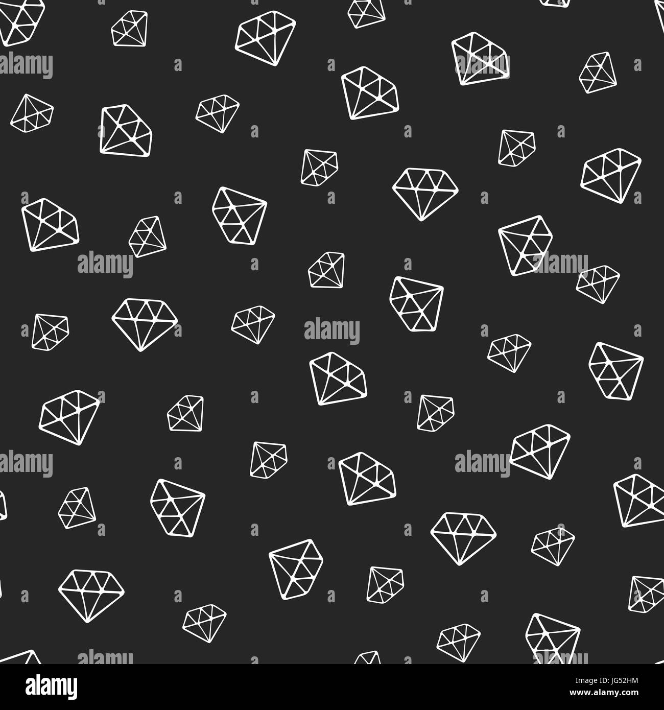 Diamond seamless pattern. White hand drawn diamonds on black background ...