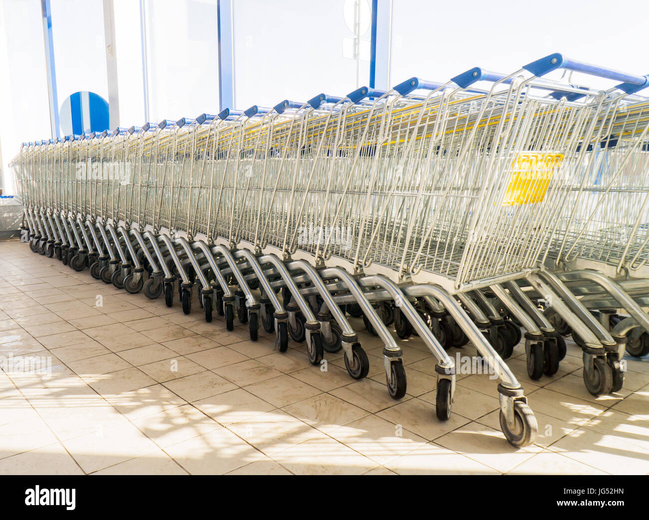 Shopping carts on a parking lot Stock Photo Alamy