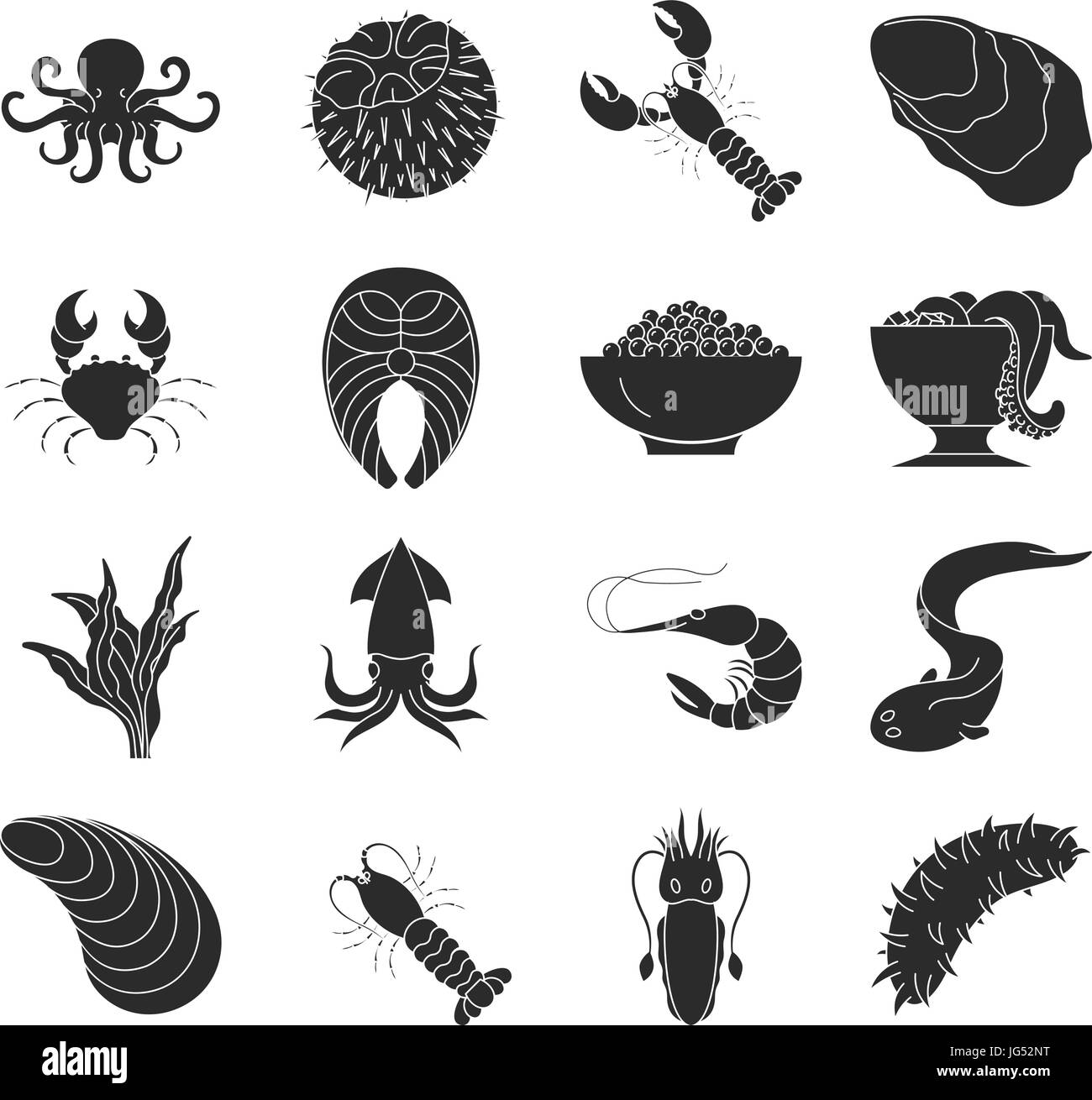 Collection of dark seafood icons Stock Vector Image & Art - Alamy