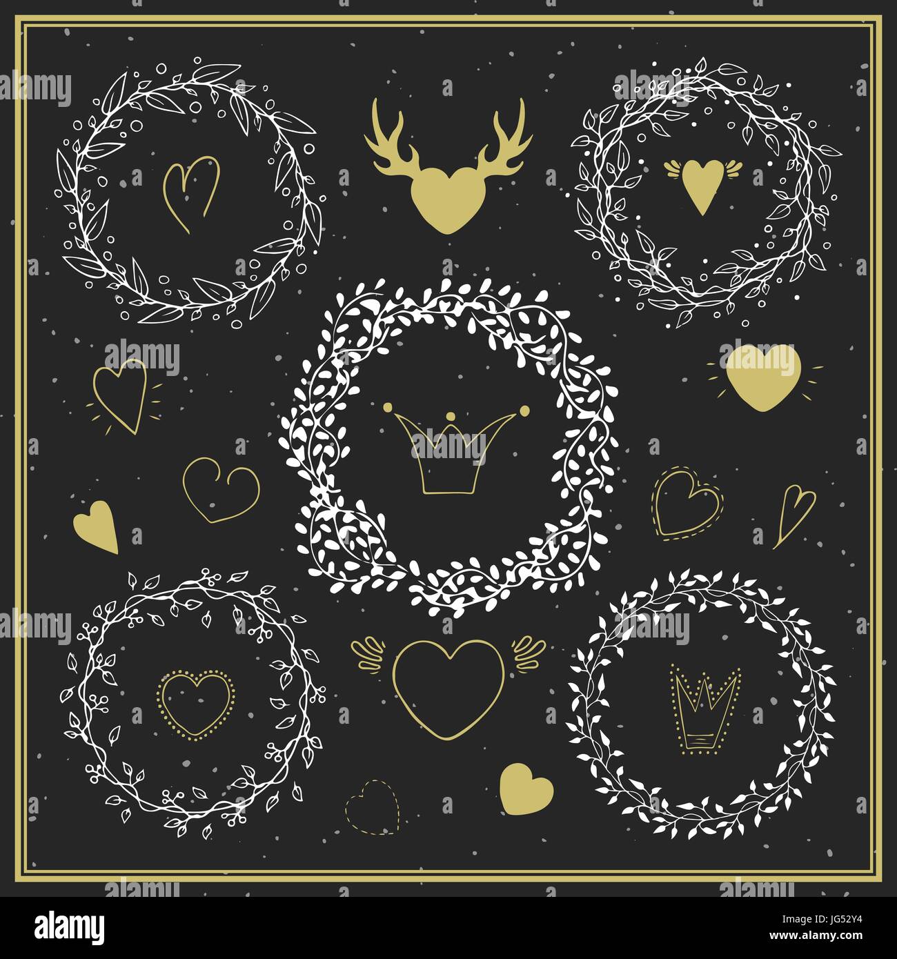 Collection of hand drawn floral frames with decorative elements Stock ...