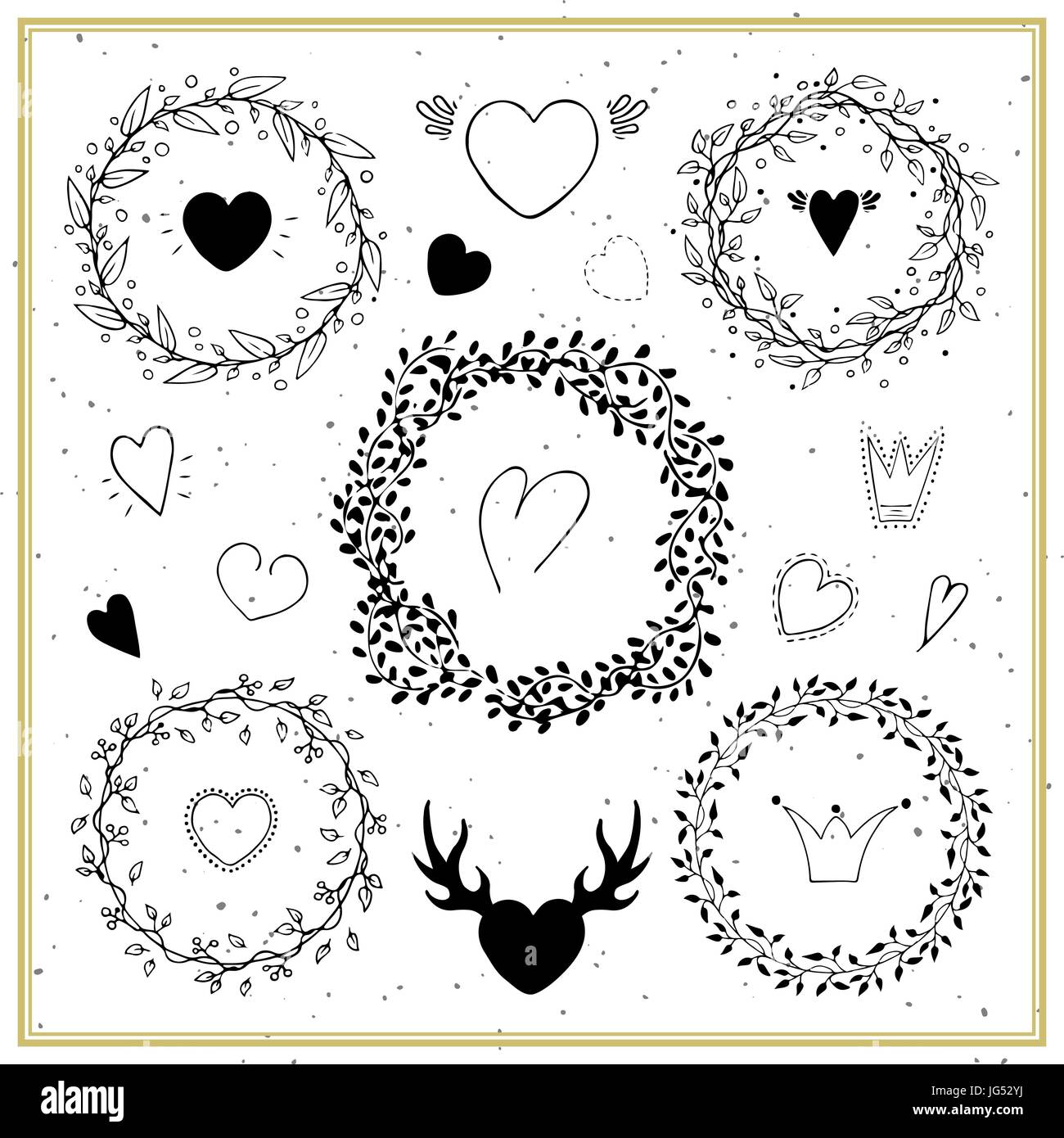 Collection of hand drawn floral frames with decorative elements Stock ...