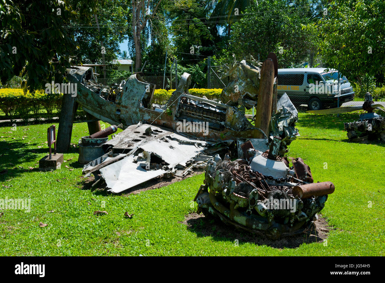 Second war relict at the Betikama SDA mission, Honiara, capital of the Salomon Islands, Pacific Stock Photo