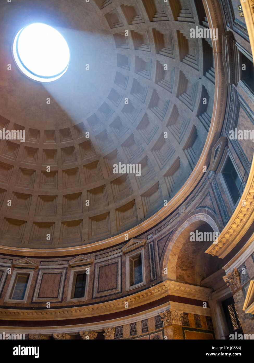 The Pantheon a temple of every god is a former Roman temple, now a church, in Rome, Italy with the Oculus or hole in the roof Stock Photo