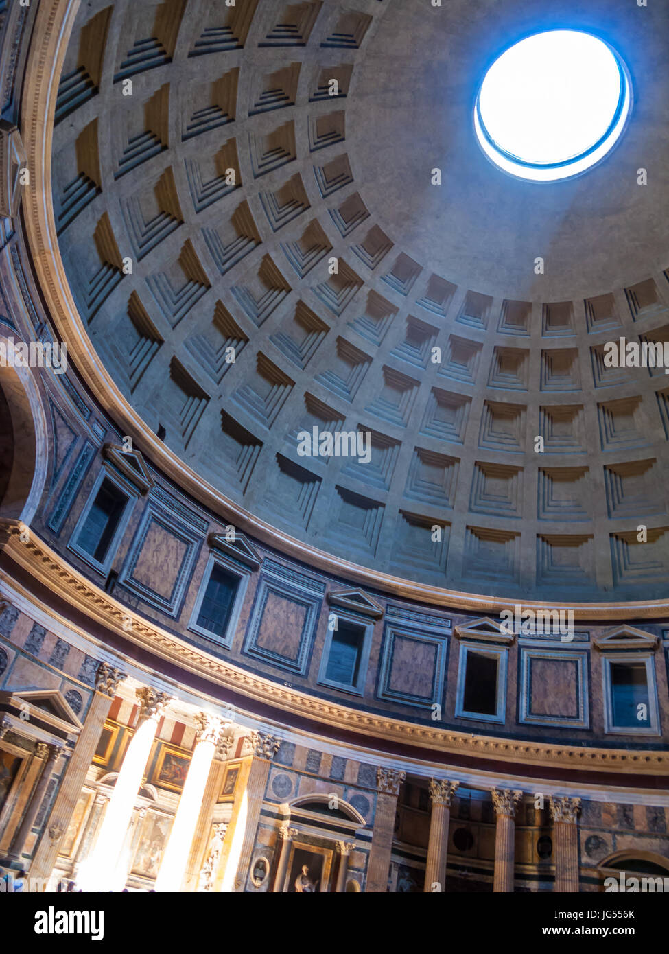 The Pantheon a temple of every god is a former Roman temple, now a church, in Rome, Italy with the Oculus or hole in the roof Stock Photo