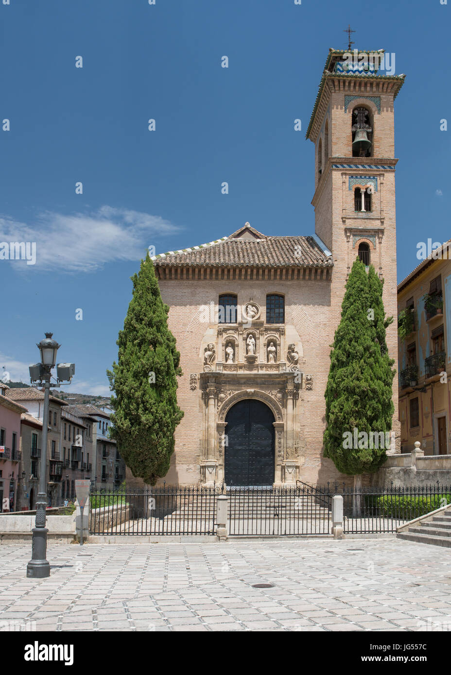 Santa Maria Cathedral and historic chapel area, known locally as the Capilla Real (Royal Chapel) near to the Alhambra Palace and fortress located in,  Stock Photo