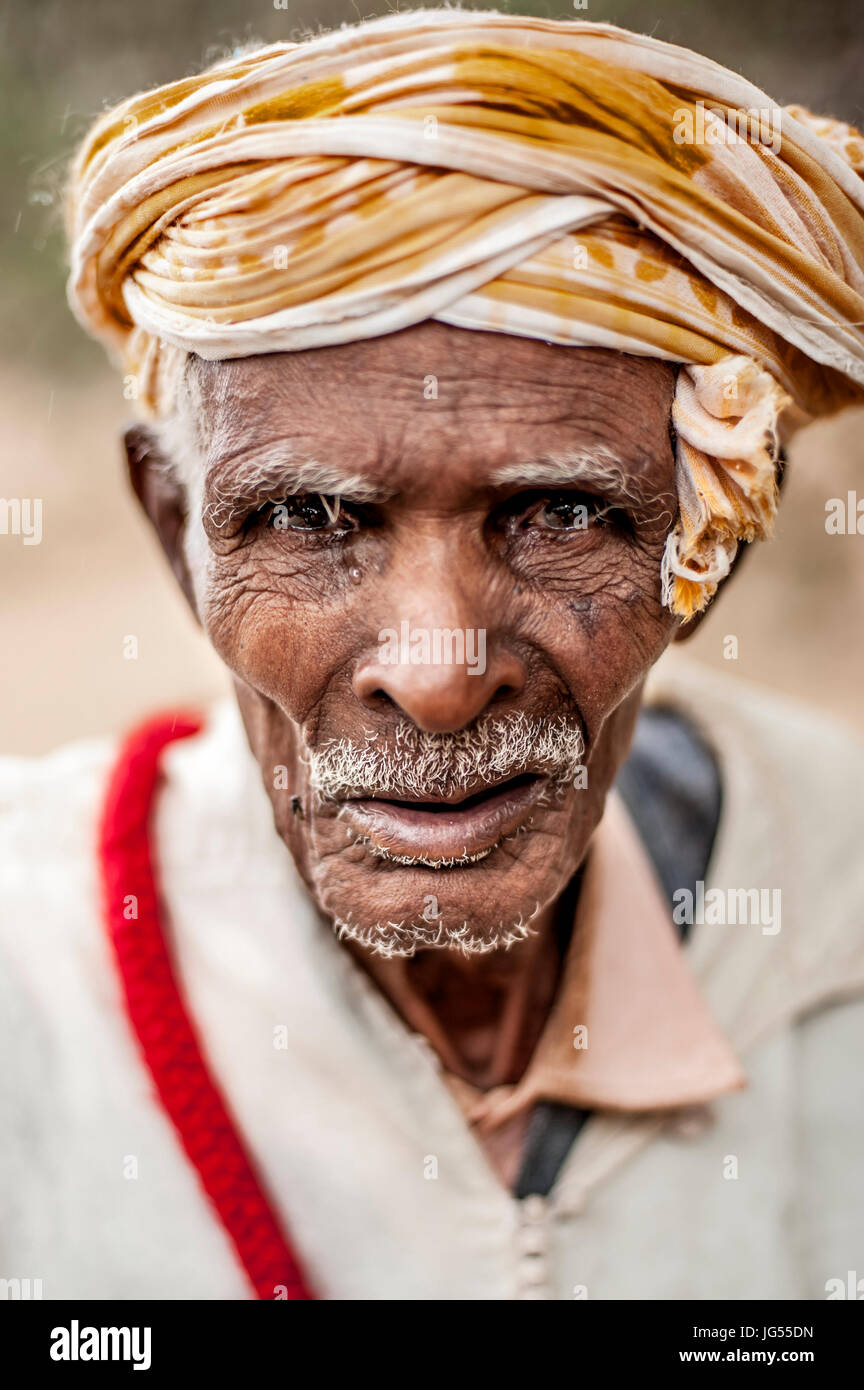Portrait of a man from Zagora in traditional costume region, Morocco Stock Photo