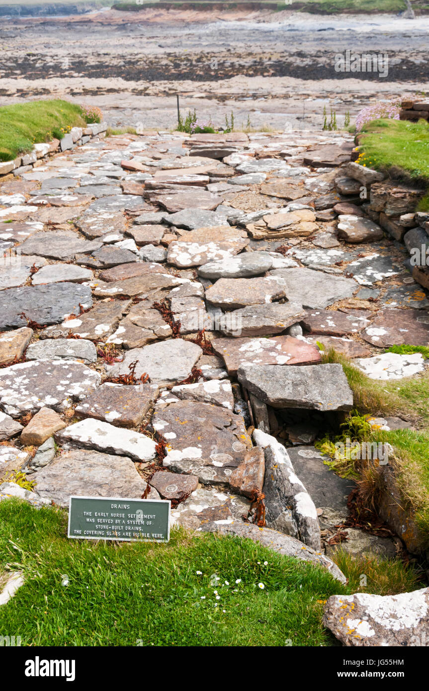 Excavated drain at early Norse settlement on Brough of Birsay, Orkney. DETAILS IN DESCRIPTION. Stock Photo