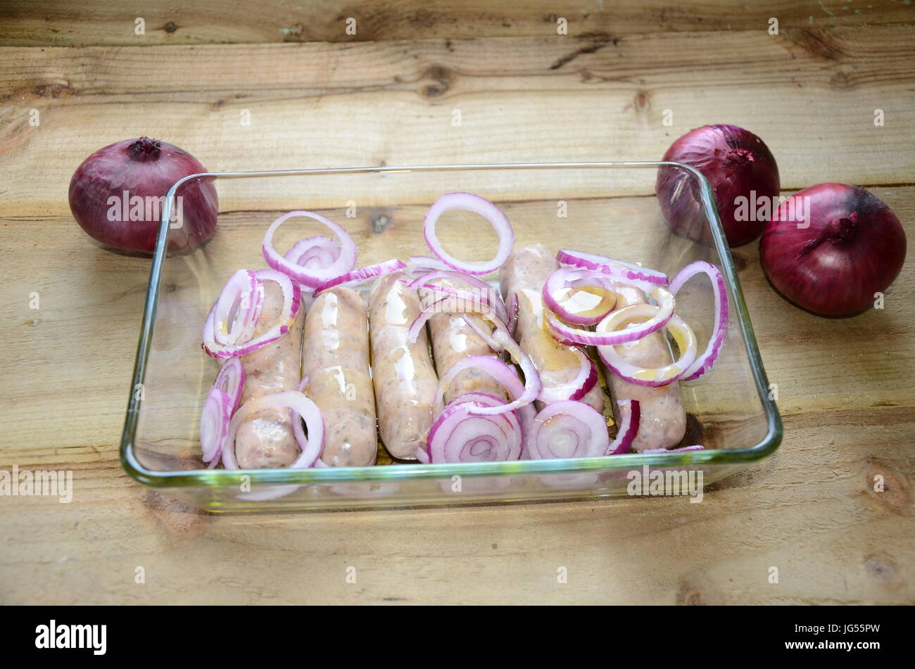 sausage and onion casserole Stock Photo Alamy