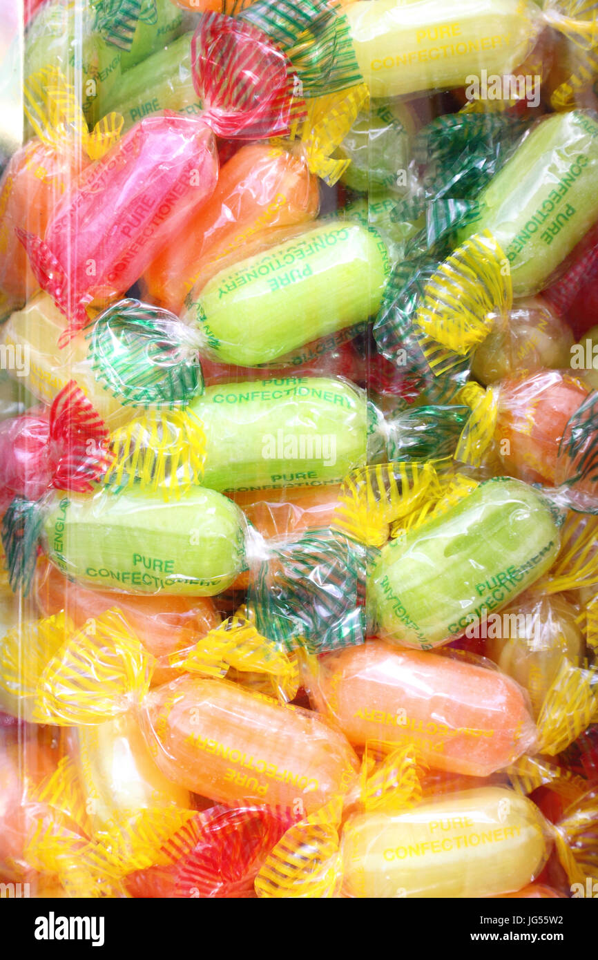 Colourful boiled sweets in a jar Stock Photo