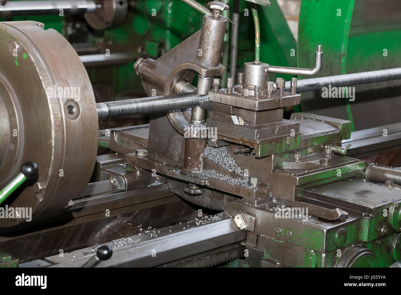 Metalworking machines working mechanisms are shot closeup Stock Photo
