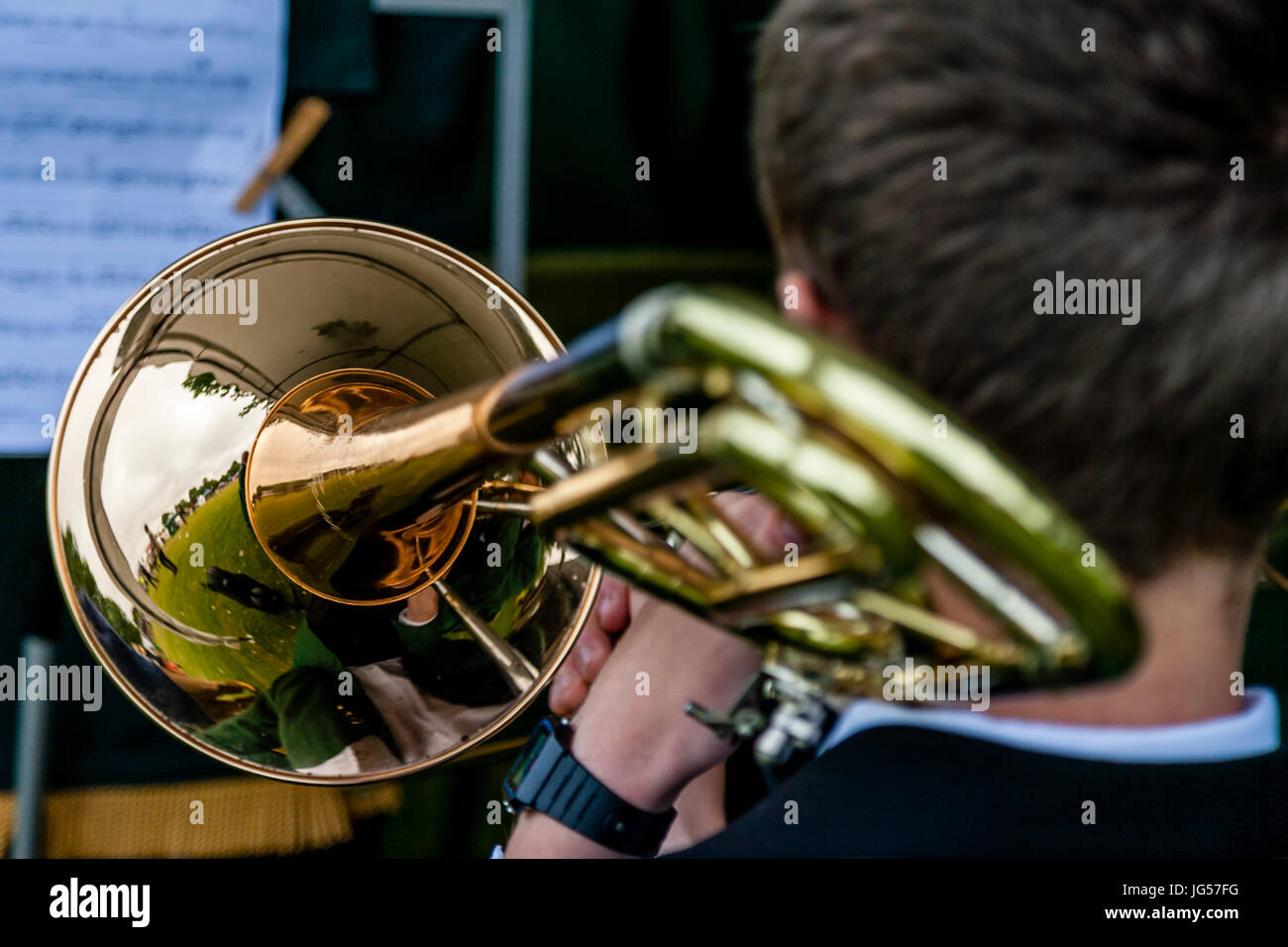 Wealden Brass Band Perform At The Nutley Village Fete, Nutley, East Sussex, UK Stock Photo