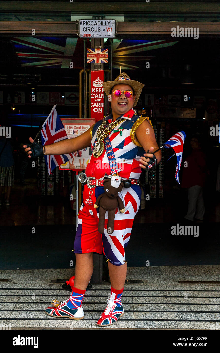 A Man In A Union Jack Costume Attracts Customers Into The Cool ...