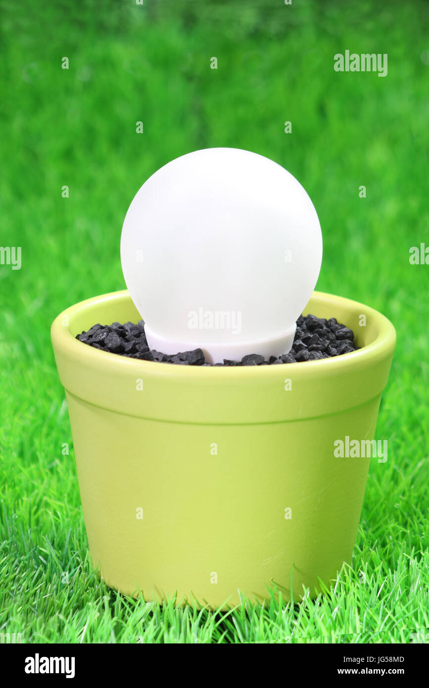 Energy saving lamp on a grass meadow as background Stock Photo - Alamy