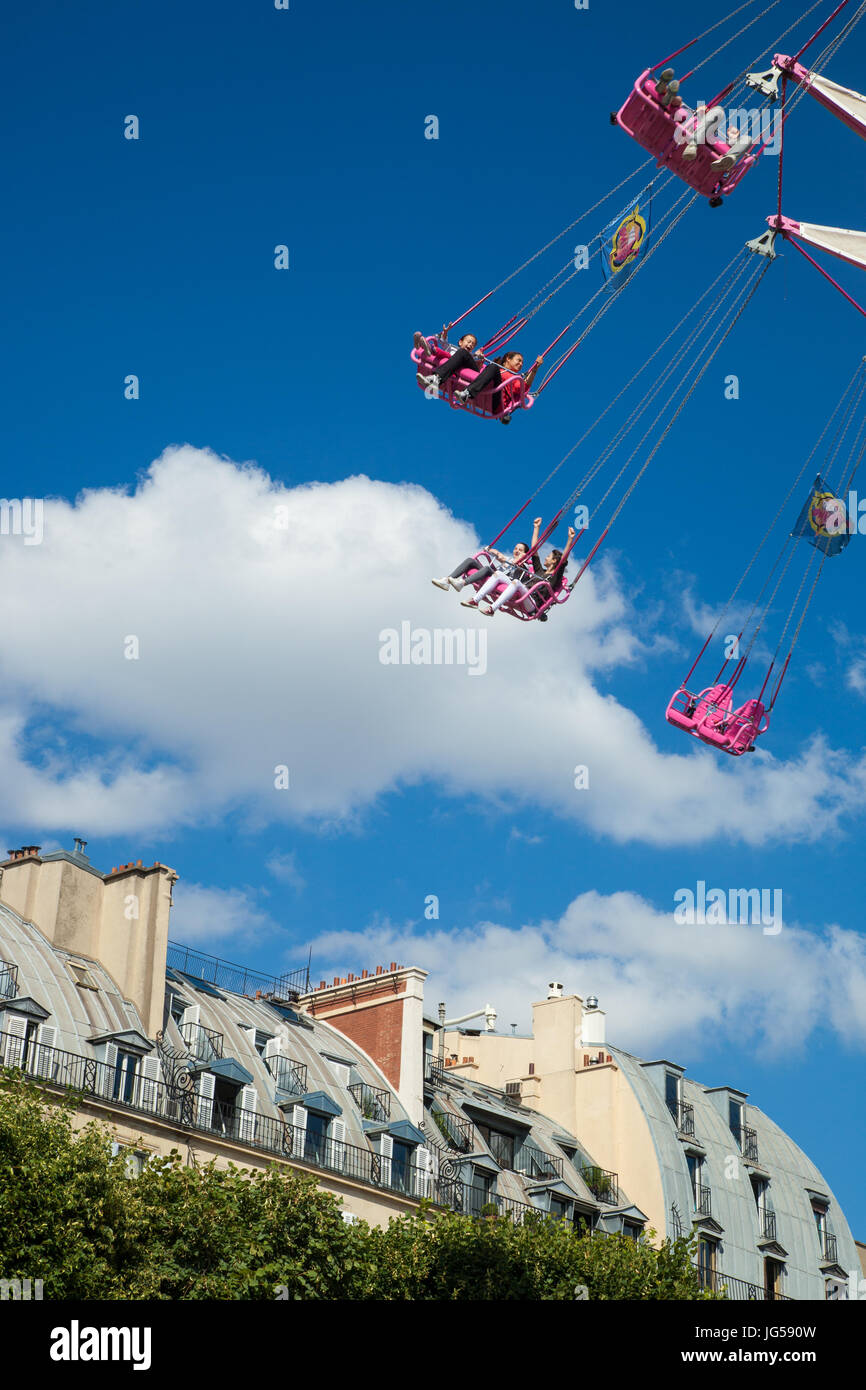 PARIS , FRANCE - JULY 3, 2017 : Every year at the beginning of the summer, a funfair takes place in the Tuileries Gardens, in the center of Paris. Thi Stock Photo