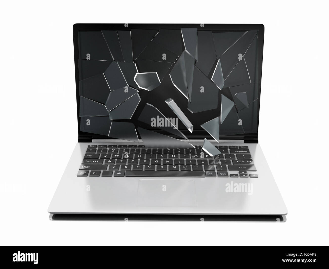 3d renderer illustration. Laptop with broken screen. Technology concept ...