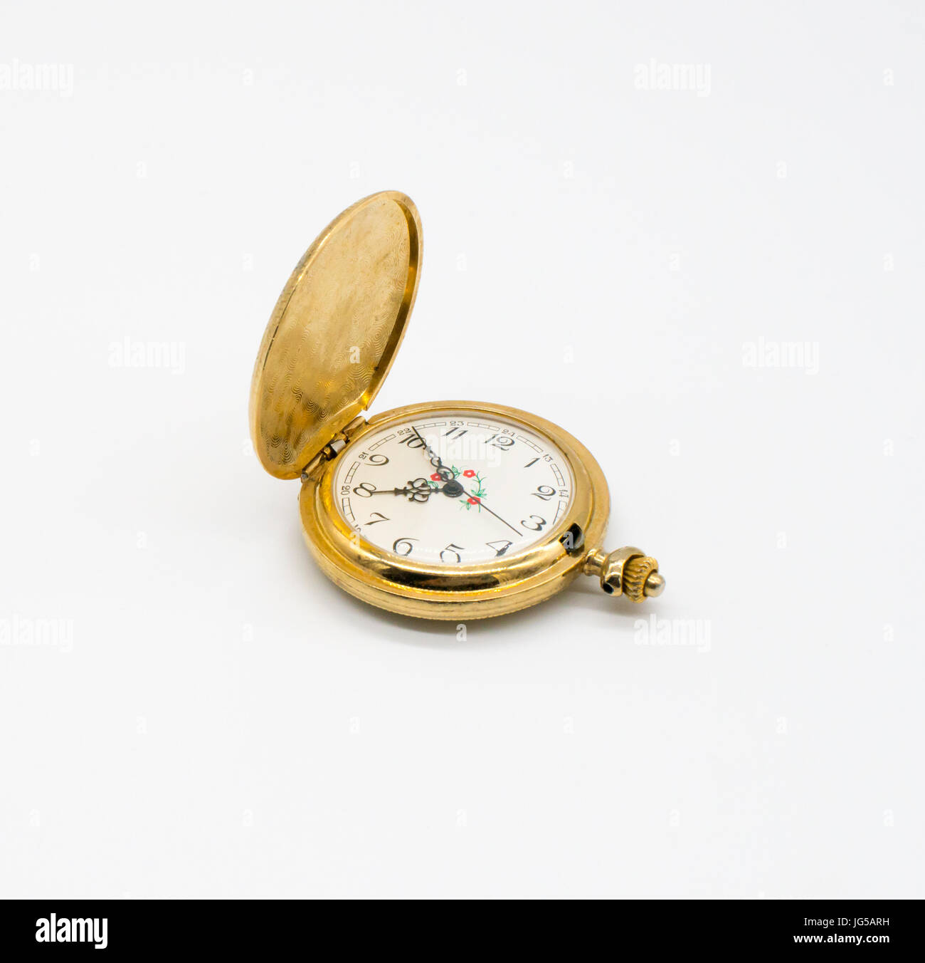 Antique pocket clock isolated on white background. Vintage clock. Stock Photo