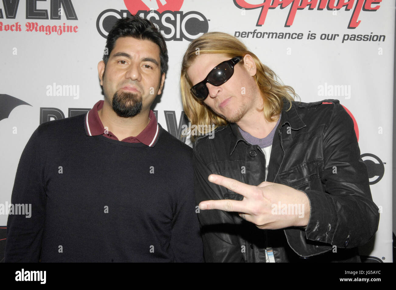 (L-R) Chino Moreno Deftones Wes Scantlin Puddle Mudd arrive 3rd Annual Revolver Golden Gods Awards Club Nokia April 20,2011 Los Angeles,California. Stock Photo