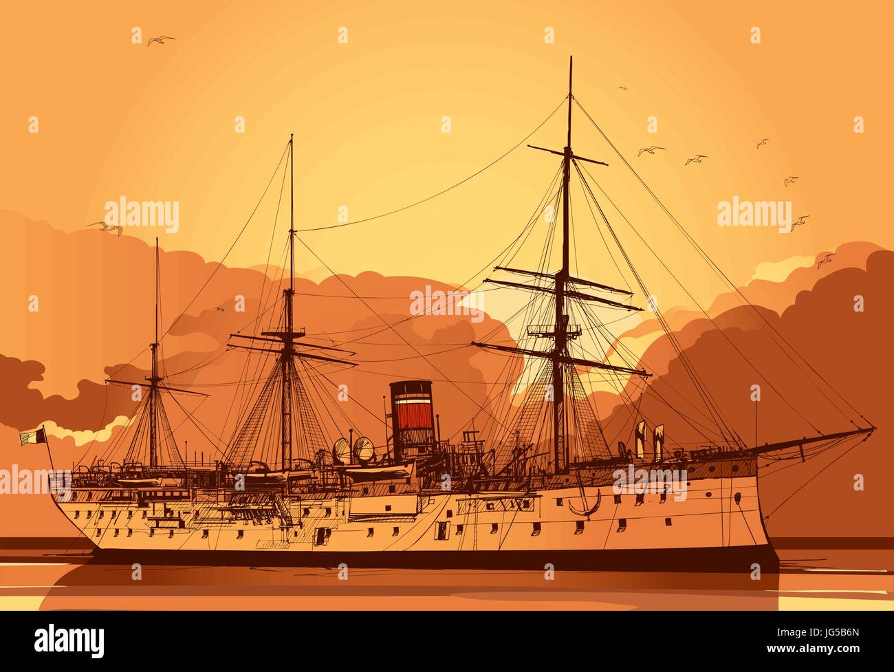 Vector illustration of an old battle ship Stock Vector