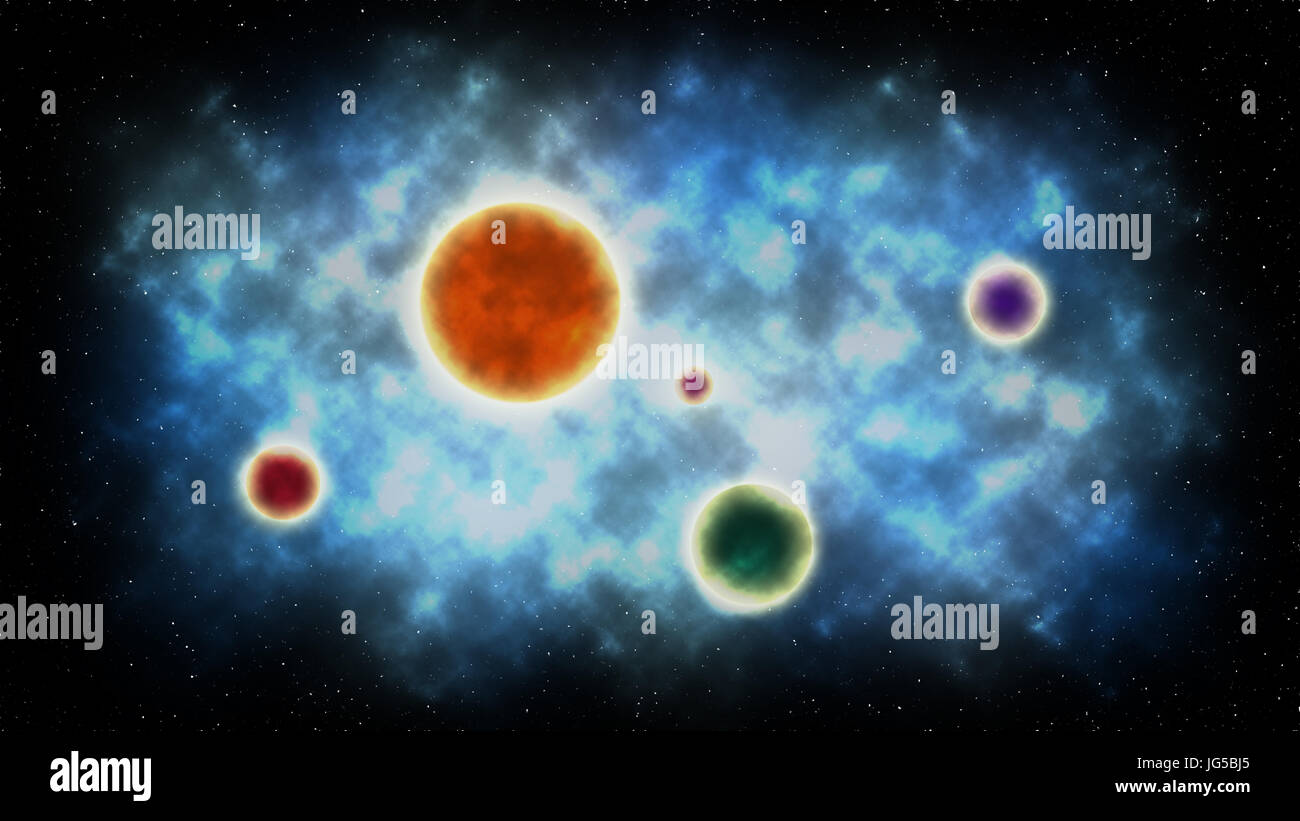 Planets and nebula on space . Abstract background . illustration Stock Photo