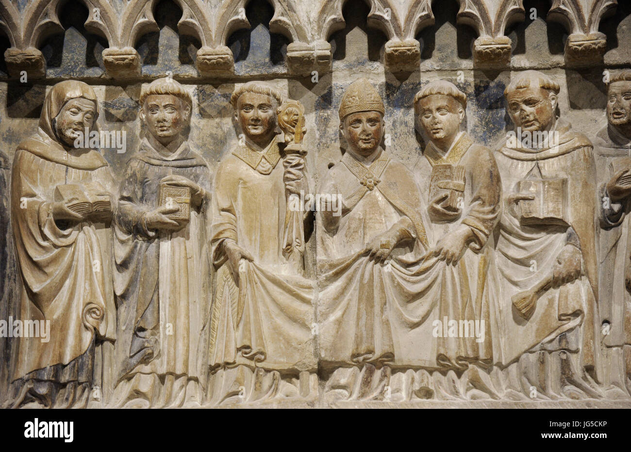 Anonymous. Catalonia. Sepulchre of the Ardevol family, second half of 14th century. Detail. Gothic. From the Chapel of Corpus Christi of the Palace of the Marquis of la Floresta, Tarrega, Lleida province. National Art Museum of Catalonia. Barcelona. Catalonia. Spain. Stock Photo