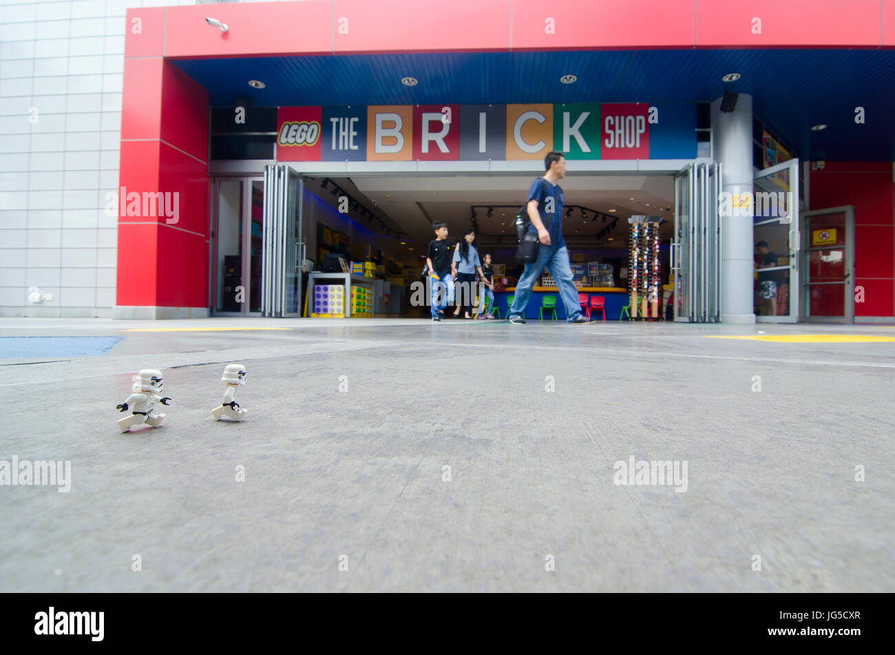 Lego Stormtroopers Walking In Front Of Lego Bricks Shop In Legoland Malaysia Stock Photo Alamy