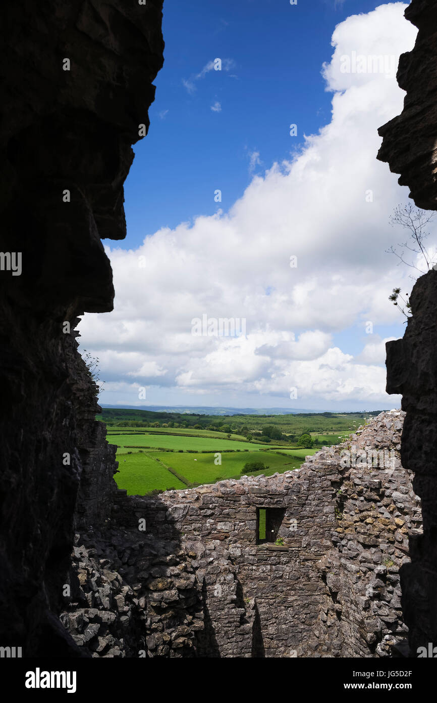 The imposing view from within Carreg Cennen Castle, Carmarthenshire, Wales, UK Stock Photo