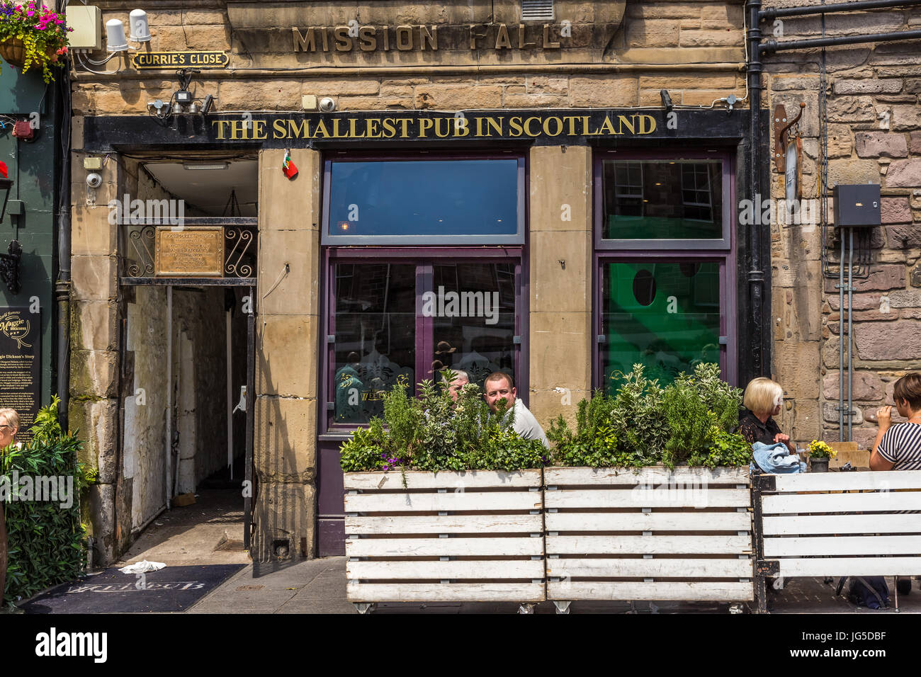 Smallest Pub in Scotland in Grassmarket, Edinburgh. Stock Photo