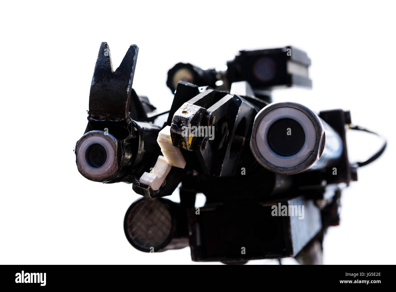 Pincer, cameras, disruptor and lights of a Northropp Grumman 'Wheelbarrow' remote control robotic bomb disposal robot Stock Photo