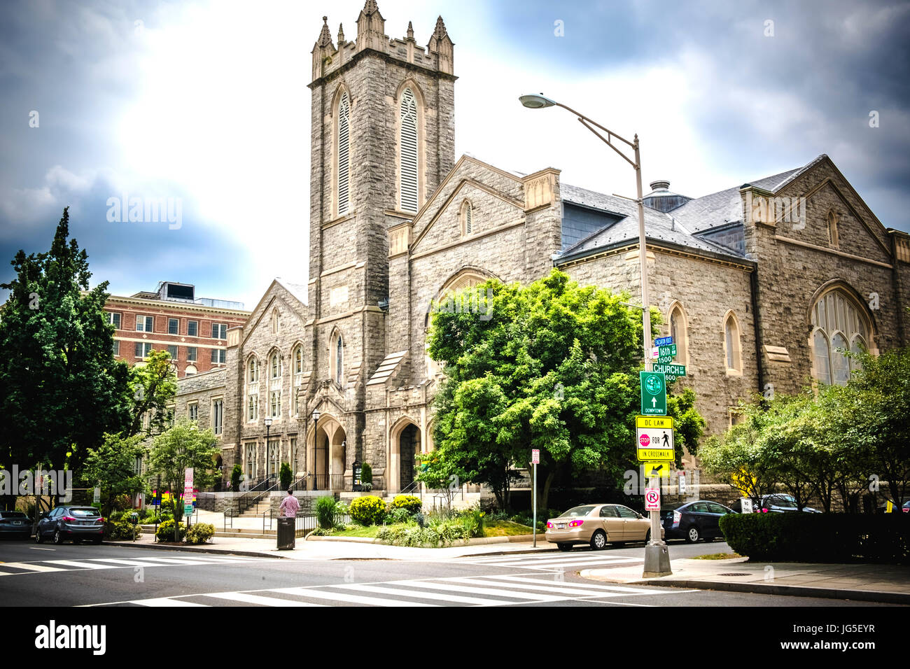 Washington, June 2017 United States: View of the Foundry United Methodist Church in 16th St NW, Washington, on a Cloudy June Morning Stock Photo