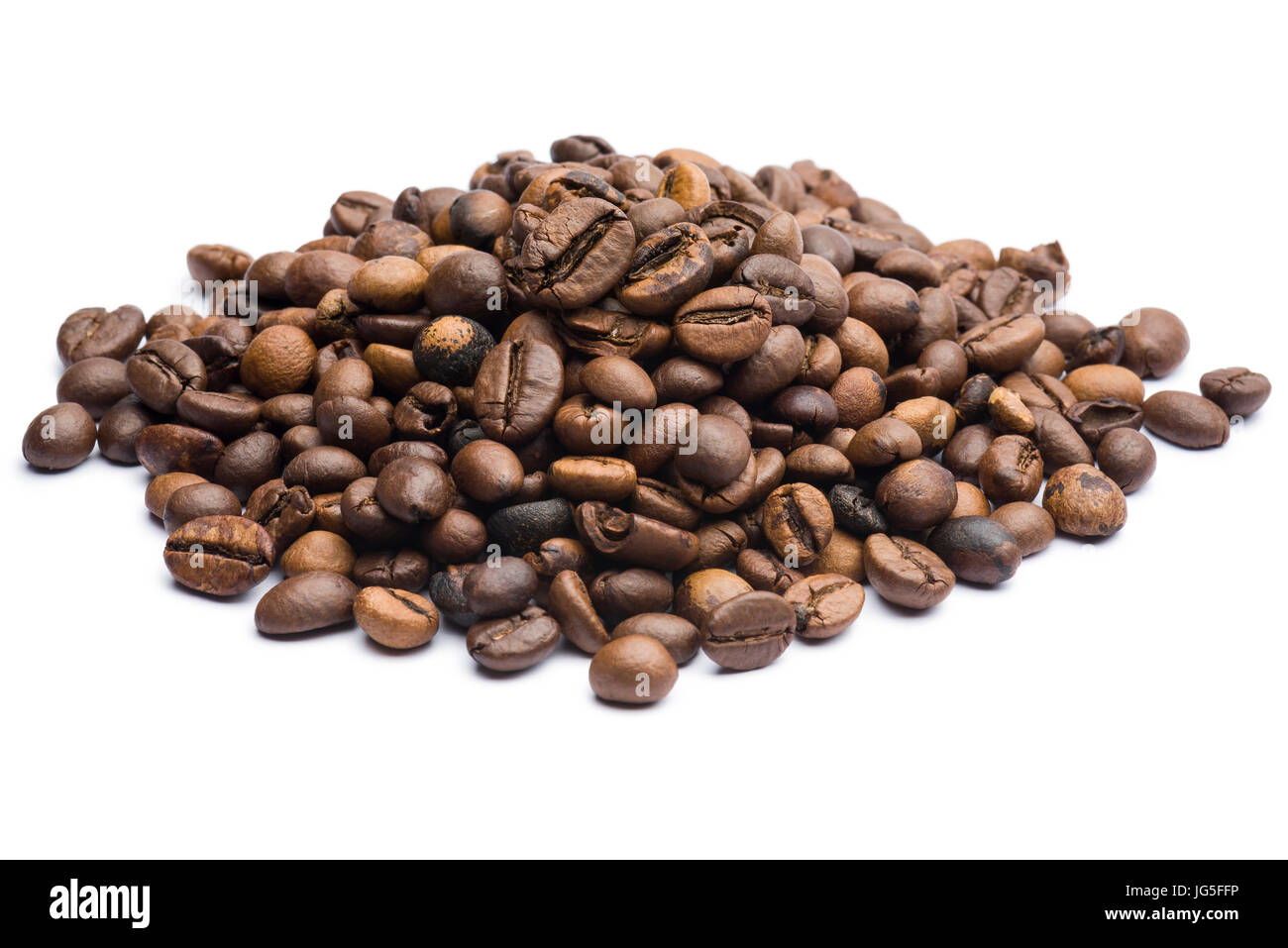 bunch of roasted coffee beans on white background Stock Photo - Alamy