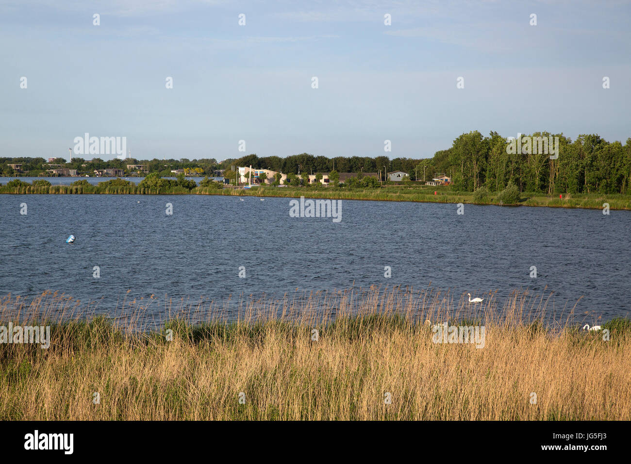 Watersports lake with a.o. harbor for sailing dinghies, Lelystad, Flevoland, Netherlands Stock Photo