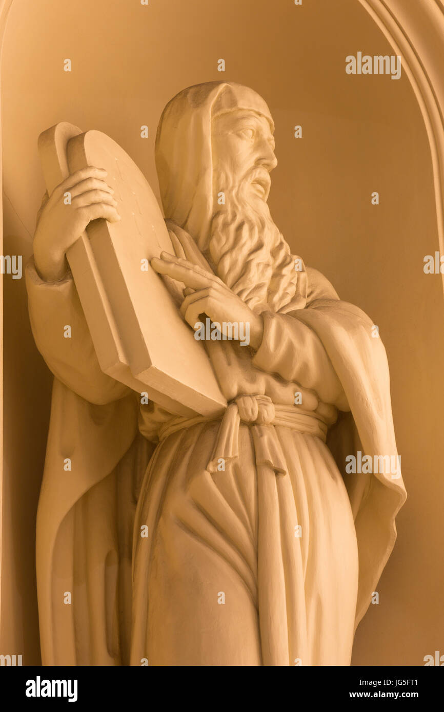 BERLIN, GERMANY, FEBRUARY - 12, 2017: The statue of Moses on the facade of church Deutscher Dom rebuild after Constantin Philipp Sartori  (1747 - 1812 Stock Photo