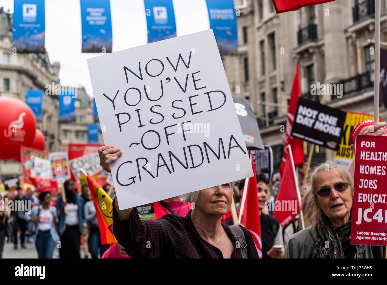 Antidementia tax placard, Not One Day More Tories Out National Demonstration, an Anti