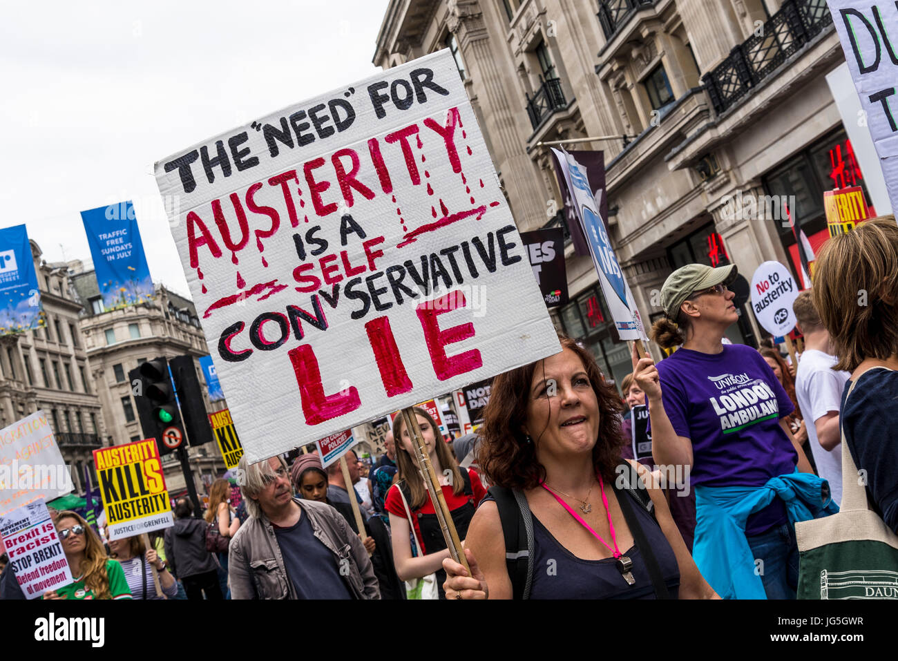 Not One Day More - Tories Out National Demonstration, an Anti-Government and Teresa May protest organised by an anti-austerity campaign group The Peop Stock Photo